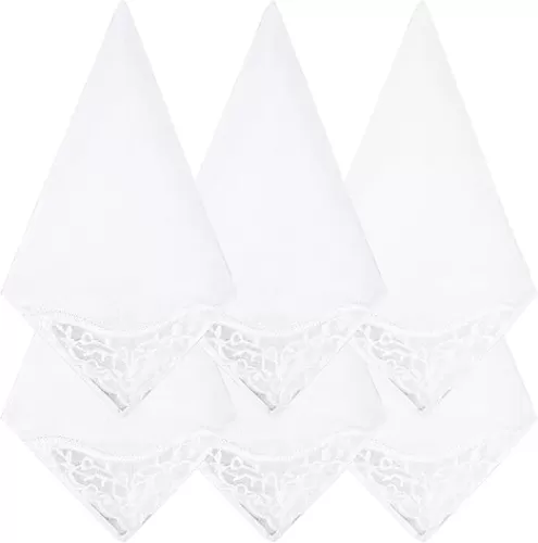 6 Pcs Women Lace Handkerchiefs, Ladies Elegant Embroidered Handkerchief for Wedding Bridal Pure Color Square Hankies