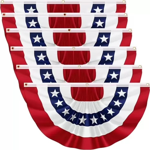 6Pack 2X4FT American Pleated Fan Flag, USA Patriotic Half Fan Bunting Flag, 4th of July Decorations Flags, Red White and Blue Independence Day Decor Indoor Outdoor