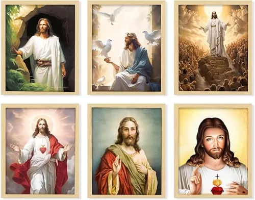 97 Decor Jesus Pictures - Christ Poster, Sacred Heart Wall Art Prints, Catholic Religious LDS God Portrait Paintings (8x10 Unframed)