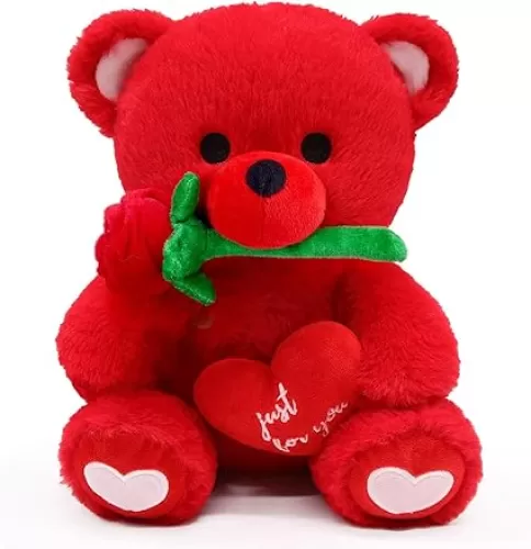 9in Teddy Bear Plush, Red Bear Stuffed Animals with Heart and Rose, Gift for Her Him Girlfriend, Teddy Plushie Doll Toy for Boys and Girls, Party Favors Home Decor