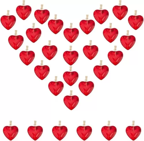 AHANDMAKER 30 Pcs Heart Charms, Red Glass Stone Bead Pendant, 22x20.5mm Crystal Heart Gemstone Charms Pendants, Jewelry Making Charms, Valentines Charms for Valentines Necklace Bracelet Jewelry Making