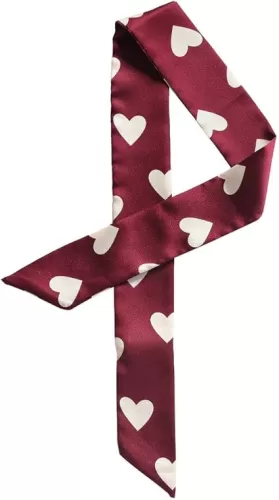 Allegra K Women Skinny Ribbon Neckerchief Heart Pattern Narrow Hair Wrist Scarf Headband Handbag Handle Wrap