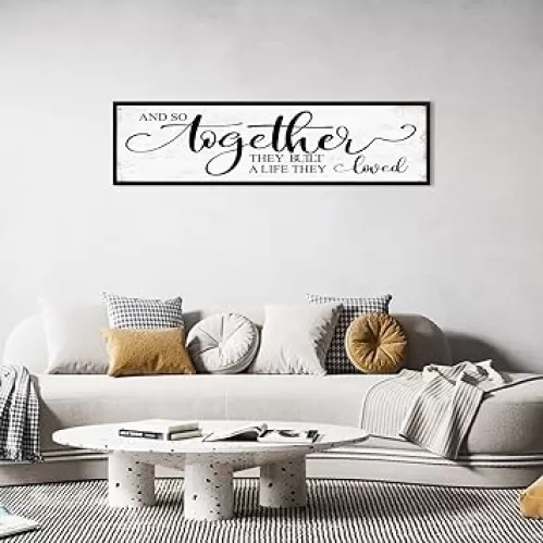 And So Together They Built A Life They Loved Sign Above Bed Wall Decor: Love Quotes Wall Art Black Frame Bedroom Signs Modern Rustic Farmhouse Hanging Plaques for Living Room Bedroom 12" x 40"