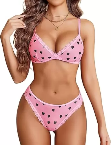 Avidlove Wireless Lace Lingerie Set Sheer Mesh Bra and Panty Sets Print Naughty Outfits
