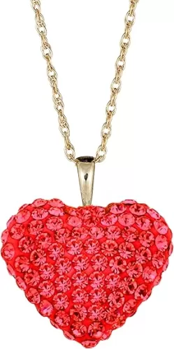 AVORA 10K Yellow Gold Crystal Heart Pendant Necklace with 18" Chain