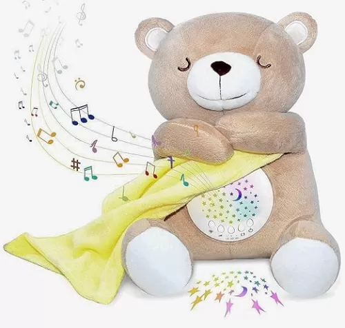 Baby Sleep Soother, Cry Activated Sensor Teddy Bear Lullabies & Mom Heartbeat, Nursery Toddler Star Night Light Projection Sleep Aid, Unique Baby Girl, Baby boy and New Baby Gifts