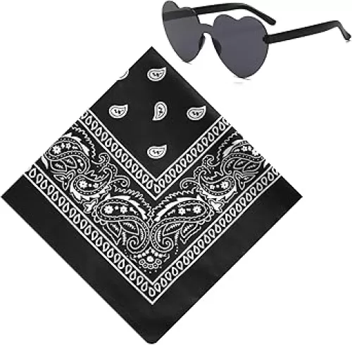 Bandana with Heart Sunglasses, Disco Cowgirl Bachelorette Paisley Scarf for Men Women