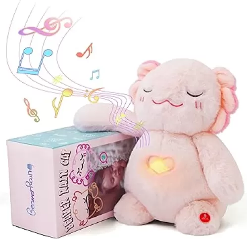 Bedtime Baby Soothers for Sleep Toys, Heartbeat Stuffed Animal for Baby, Newborn, Calming Light, White Noise, Shush and Mothers Heartbeat for Girls and Boys