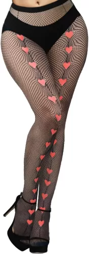 Benefeet Sox Fishnet Stockings for Women Fishnet Tights with Red Heart Designs Pantyhose