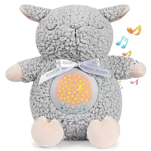 BEREST Baby Sleep Soother Sheep, Mom's Heartbeat Cry Sensor Lullabies & White Noise Sound Machine, Nursery Decor Night Light Projector Toddler Crib Sleeping Aid, Babies Shower Gifts Stuffed Animal