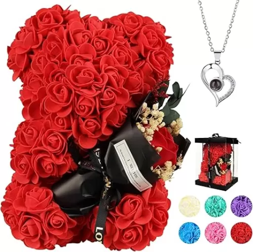 Birthday Gift for Her for Mom, Rose Bear for Women, Artificial Flower Rose Teddy Bear Birthday Bouquet, Mother