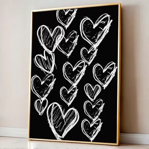 Black And White Canvas Wall Art Heart Artwork Abstract Love Painting White Heart Prints Minimalist Aesthetic Prints Funky Heart Picture Black And White Art Preppy Black And White Art 16x24in Frameless