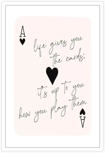 Black Trendy Canvas Wall Art Funky Aesthetic Ace Of Hearts Playing Card Print Lucky Girl Poster Retro Fashionable Preppy Y2k Dormitory For Bedroom Gameroom Living Room Bar Cart Decor 12x16in Unframed