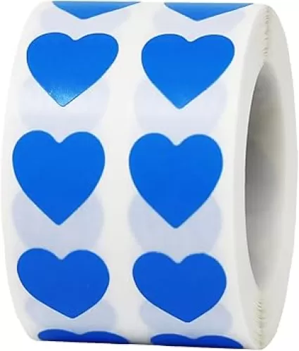 Blue Heart Semi-Gloss Stickers in 1/2" Inch, 1000 Adhesive Labels on a roll, Arts and Crafts, Envelope Seals, Valentine's Day Gift Tags for Gift Giving