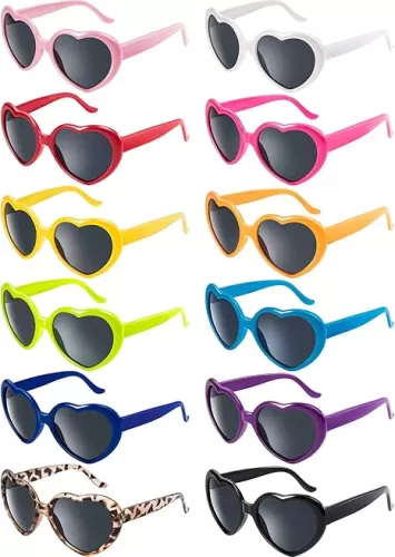 Blulu 12 Pieces Neon Colors Heart Shape Sunglasses for Women Party Favors and Festival (Mixed Color)