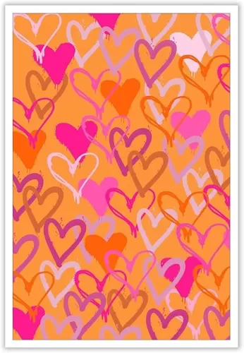 BNGFDV Funky Heart Watercolor Poster Canvas Wall Art for Home/Office/Bedroom Decor - Heart Love aesthetics Teen girl Pink Orange Living Room Decoration Prints 12x16in Unframed