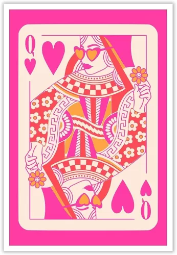 BNGFDV Queen of Hearts Pink Decor Queen of Hearts Poster Aesthetic Pictures for Wall, Aesthetic Pink Modern Art Tween Posters and Girls Wall Decor 12x16in Unframed