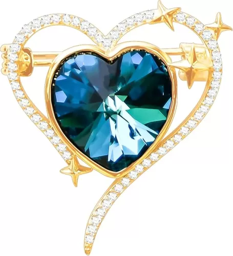 Brooches For Women, 14k Gold Plated Copper, Love Brooch, Heart Brooches, Brooches Pin for Birthday, Christmas, Valentines, Wedding Parties, Anniversaries，Midnight Star Brooch