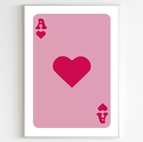 Canvas Ace of Hearts Print for Playing Cards Prints Vibrant Artwork Preppy Room Decor Aesthetic Pink White Wall Art for Girls 16x24inch No Frame