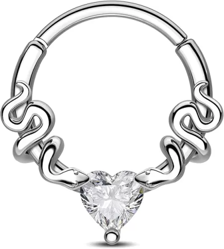 CM Crareesi Mania Septum Rings Snake Septum Piercing Jewelry 316L Stainless Steel Septum Clicker 16G Heart CZ Septum Nose Rings Daith Piercing Jewelry