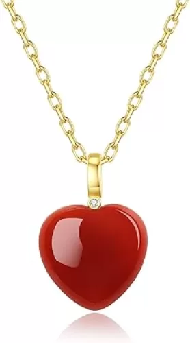 COAI Carnelian Necklace for Women, Gold Plated Stainless Steel Chain Red Heart Necklace for Women