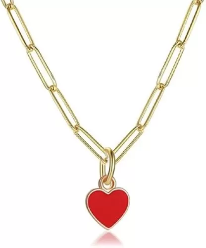 COLORFUL BLING Sweet Forever Love Heart Pendant Necklace Enamel Stainless Steel Paperclip Chain for Women Lover Valentine