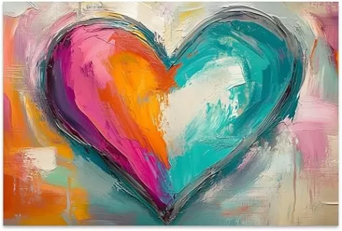 COTAIL Abstract Wall Art, Love Heart Wall Decor Canvas Wall Art Heart Poster Prints Pictures Valentines Day Decorations Home Decor for Living Room Bedroom Housewarming Gift (Unframed, 18'x12')