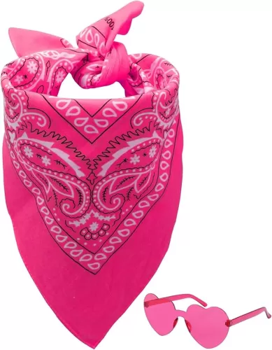 Cotton Paisley Bandanas & Heart Shaped Sunglasses Multi-Wear Face Mask Headband Square Handkerchief for Disco Cowgirl