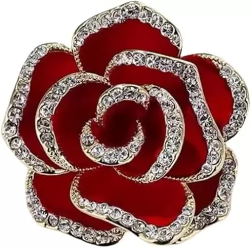 Crystal Rhinestone Red Flower Brooch Women