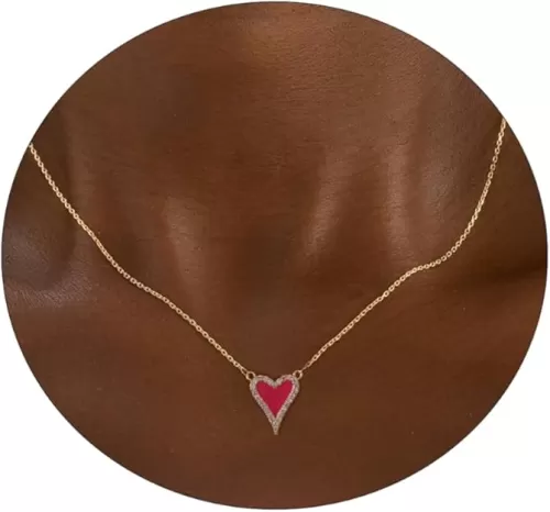 Dainty Heart Necklace for Women, 14k Gold Plated/Rose Gold/Silver Tiny Cute Heart Pendant Necklace Minimalist Choker CZ Necklace Jewelry Gifts for Women