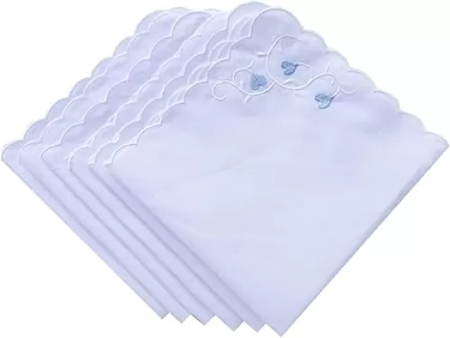 Deeorla Something Blue Wedding Gift Scalloped Embroidered Handkerchiefs Cotton Hankies Bride Gift