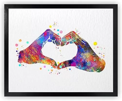 Dignovel Studios 8X10 Unframed Heart Hand Gesture Love Symbol Sign Language Peace Love Family Watercolor Art Print Poster Wall Hanging Decor DN855