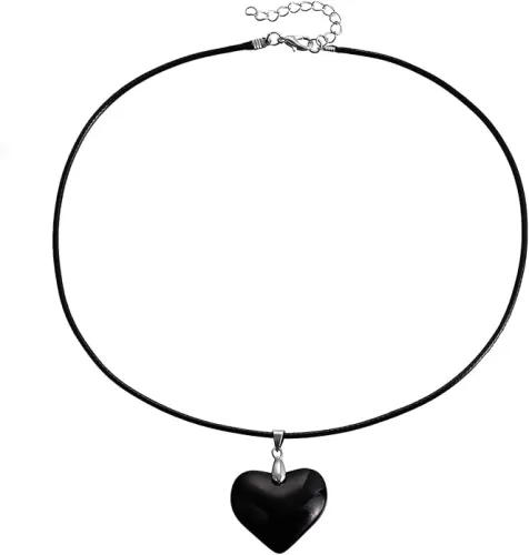 Dreuyet Big Red Heart Necklace for Women Trendy Chunky Glass Puffy Heart Choker Necklace Handmade Black Rope Love Heart Necklace Y2K Trendy Jewelry Accessories