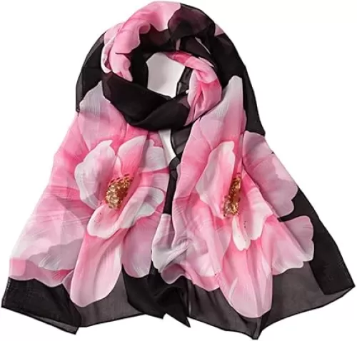 E-Clover Women Soft Floral Print Shawl Chiffon Sheer Scarf