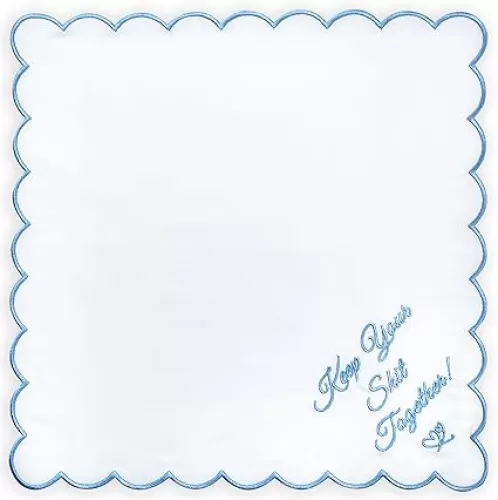 Embroidered Cotton White Handkerchief Hankie with Scalloped Edges Soft 11" x 11" Blue Wedding Gift for Bride