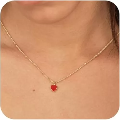 Ewrkbr Gold Heart Necklace for Women, 14K Gold Plated Charm Necklace Dainty Love Pendant Necklace Cute Gold Necklace for Women Valentine