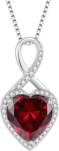 FJ Infinity Necklaces for Women 925 Sterling Silver Heart Birthstone Pendant Necklace Anniversary Birthday Jewelry Gifts for Her