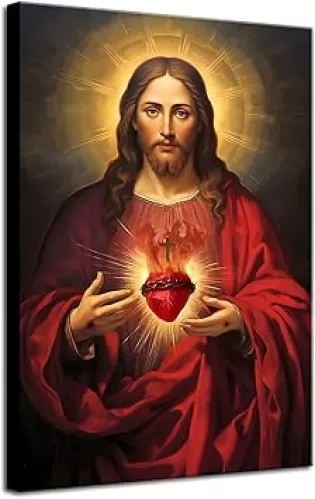 Framed Sacred Heart of Jesus Picture Canvas Wall Art Jesus Divine Mercy Poster Prints Christian Religious God Artwork Home Living Room Bedroom Decoration