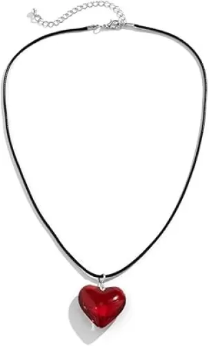 Fuqimanman2020 Y2K Big Heart Pendant Necklace Chunky Glass Puffy Heart Necklace Trendy Jewelry for Women