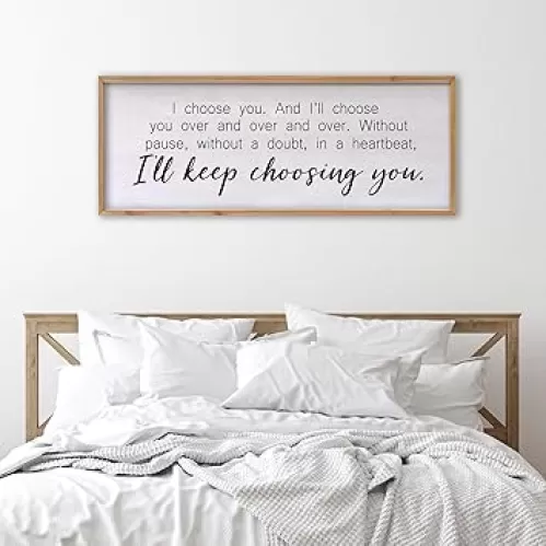 FZZHYQCHY I Choose You Sign Wall Decor Art Above Bed 32X12 Inch I Love You Romantic Wood Framed for Master Bedroom Over Bed I