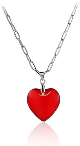 Glaze Heart Charms Pendant Necklace Stainless Steel Chain Glass Heart Choker Necklace Trendy Jewelry for Women
