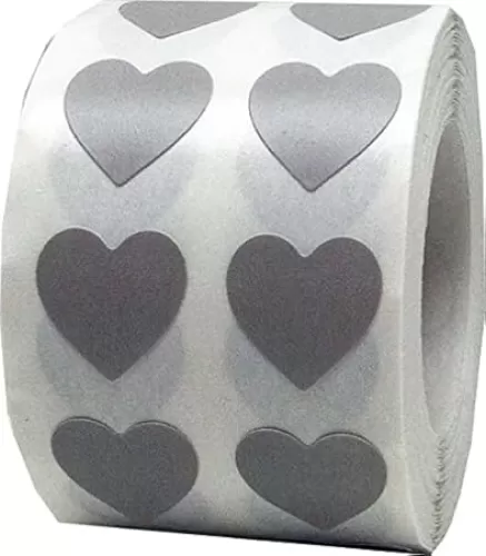 Grey Heart Semi-Gloss Stickers in 1/2" Inch, 1000 Adhesive Labels on a roll, Arts and Crafts, Envelope Seals, Valentine's Day Gift Tags for Gift Giving