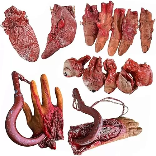Halloween Blood Props Fake Scary Severed Hand Broken Body Parts for Haunted House Halloween Zombie Party Decorations (9 Pcs)