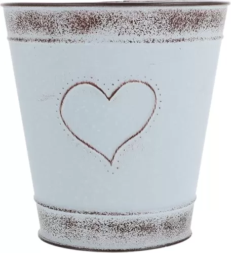 Happyyami French Style Country Metal Shabby Chic Vase Rustic Galvanized Milk Can with Heart- Shaped Rustic Bucket for Wedding Party Arrangement (Grey)