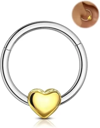 Harrow Heart Septum Rings, 16G Septum Jewelry 8/10MM Helix Rook Daith Earrings Stainless Steel Helix Rook Daith Piercing Jewelry