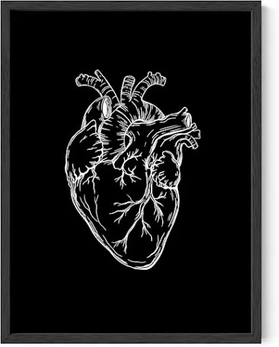 HAUS AND HUES Black and White Wall Decor - Heart Anatomy Art Poster, Dark Academia Goth Room Decor, Unique Anatomy Wall Print for Bedroom or Living Room (Unframed 12x16)