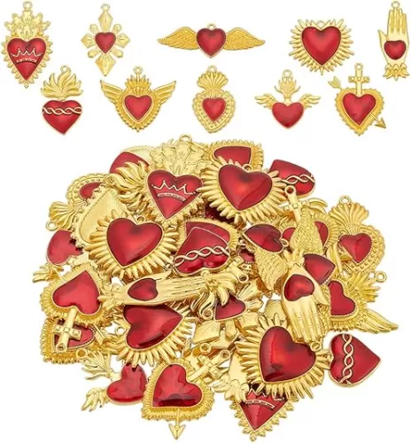 Heart Charms Bulk Sacred Heart Charms Hearts Dangle Charm Love Shape Wing Pendant for Valentine DIY Bracelets Earring Necklace Jewelry Making
