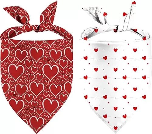 Heart Dog Bandanas, Red White Heart Dog Scarf, Mother's Day Dog Bandana for Medium Large Dogs Pets