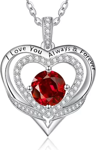 Heart Necklaces for Women Mother Mom, White Gold I Love You Always and Forever Jewelry with Birthstone Pendant, Anniversary Birthday Gifts for Her Wife Girlfriend, 18+2 Inch Chain