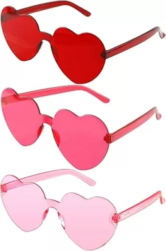 Heart Shaped Sunglasses, 3 Pack, Rimless, Retro, Yellow, Love Theme